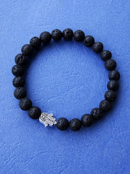 Lava Stone and Hamsa Connector, Bracelet